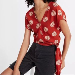 Madewell Sash-Tie Wrap Top in in Daisy Daydream